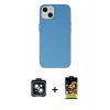 MARSİLYAN™- iPhone 14 Kılıf Ahenk Serisi - Siyah Buffer Cam Ekran Koruyucu + PVD Metal Kamera Lens - SH