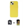 MARSİLYAN™- iPhone 14 Kılıf Ahenk Serisi - Siyah Buffer Cam Ekran Koruyucu + PVD Metal Kamera Lens - SH