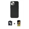 MARSİLYAN™- iPhone 14 Kılıf Ahenk Serisi - Siyah Buffer Cam Ekran Koruyucu + PVD Metal Kamera Lens - SH