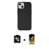 MARSİLYAN™- iPhone 14 Kılıf Ahenk Serisi - Siyah Buffer Cam Ekran Koruyucu + PVD Metal Kamera Lens - TU