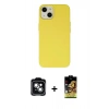 MARSİLYAN™- iPhone 14 Kılıf Ahenk Serisi - Siyah Buffer Cam Ekran Koruyucu + PVD Metal Kamera Lens - YL