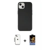 MARSİLYAN™- iPhone 14 Kılıf Ahenk Serisi - Siyah Buffer Hayalet Cam Ekran Koruyucu + Shine Kamera Lens - GI