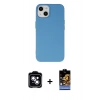 MARSİLYAN™- iPhone 14 Kılıf Ahenk Serisi - Siyah Buffer Hayalet Cam Ekran Koruyucu + PVD Metal Kamera Lens - MI