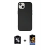 MARSİLYAN™- iPhone 14 Kılıf Ahenk Serisi - Siyah Buffer Hayalet Cam Ekran Koruyucu + PVD Metal Kamera Lens - MI