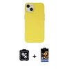 MARSİLYAN™- iPhone 14 Kılıf Ahenk Serisi - Siyah Buffer Hayalet Cam Ekran Koruyucu + PVD Metal Kamera Lens - MI
