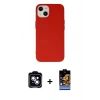 MARSİLYAN™- iPhone 14 Kılıf Ahenk Serisi - Siyah Buffer Hayalet Cam Ekran Koruyucu + PVD Metal Kamera Lens - MI