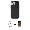 MARSİLYAN™- iPhone 14 Kılıf Ahenk Serisi - Siyah Buffer Hayalet Cam Ekran Koruyucu + Shine Kamera Lens - MI