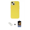 MARSİLYAN™- iPhone 14 Kılıf Ahenk Serisi - Siyah Buffer Hayalet Cam Ekran Koruyucu + Pembe Diamond Kamera Lens