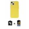 MARSİLYAN™- iPhone 14 Kılıf Ahenk Serisi - Siyah Buffer Hayalet Cam Ekran Koruyucu + PVD Metal Kamera Lens - GS