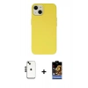 MARSİLYAN™- iPhone 14 Kılıf Ahenk Serisi - Siyah Buffer Hayalet Cam Ekran Koruyucu + Shine Kamera Lens - SH