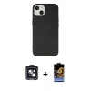 MARSİLYAN™- iPhone 14 Kılıf Ahenk Serisi - Siyah Buffer Hayalet Cam Ekran Koruyucu + PVD Metal Kamera Lens - SH