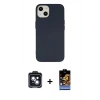 MARSİLYAN™- iPhone 14 Kılıf Ahenk Serisi - Siyah Buffer Hayalet Cam Ekran Koruyucu + PVD Metal Kamera Lens - SH