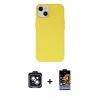 MARSİLYAN™- iPhone 14 Kılıf Ahenk Serisi - Siyah Buffer Hayalet Cam Ekran Koruyucu + PVD Metal Kamera Lens - SH