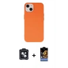 MARSİLYAN™- iPhone 14 Kılıf Ahenk Serisi - Siyah Buffer Hayalet Cam Ekran Koruyucu + PVD Metal Kamera Lens - SH