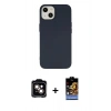 MARSİLYAN™- iPhone 14 Kılıf Ahenk Serisi - Siyah Buffer Hayalet Cam Ekran Koruyucu + Turuncu PVD Metal Kamera Lens