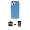 MARSİLYAN™- iPhone 14 Kılıf Ahenk Serisi - Siyah Buffer Hayalet Cam Ekran Koruyucu + Turuncu PVD Metal Kamera Lens