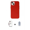 MARSİLYAN™- iPhone 14 Kılıf Ahenk Serisi - Siyah Joko Magic 5D Cam + Kırmızı Shine Kamera Lens