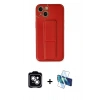 MARSİLYAN™- iPhone 14 Kılıf Akış Doku - Siyah 3D Antistatik Cam Ekran Koruyucu + PVD Metal Kamera Lens - GS