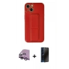 MARSİLYAN™- iPhone 14 Kılıf Akış Doku - Siyah 3D Antistatik Hayalet Cam Ekran Koruyucu + Raze Metal Kamera Lens - MR