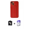 MARSİLYAN™- iPhone 14 Kılıf Akış Doku - Siyah Bilvis 5in1 3D Magic Cam Ekran Koruyucu + PVD Metal Kamera Lens - TU