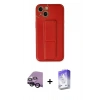 MARSİLYAN™- iPhone 14 Kılıf Akış Doku - Siyah Bilvis 5in1 3D Magic Cam Ekran Koruyucu + Raze Metal Kamera Lens - SH