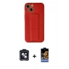 MARSİLYAN™- iPhone 14 Kılıf Akış Doku - Siyah Buffer Hayalet Cam Ekran Koruyucu + PVD Metal Kamera Lens - SH