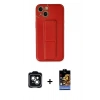 MARSİLYAN™- iPhone 14 Kılıf Akış Doku - Siyah Buffer Hayalet Cam Ekran Koruyucu + PVD Metal Kamera Lens - YL