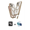 MARSİLYAN™- iPhone 14 Kılıf Atlas Doku Koleksiyonu - Siyah 3D Antistatik Cam Ekran Koruyucu + PVD Metal Kamera Lens - PE