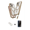 MARSİLYAN™- iPhone 14 Kılıf Atlas Doku Koleksiyonu - Siyah 3D Antistatik Hayalet Cam Ekran Koruyucu + Diamond Kamera Lens - KI
