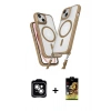 MARSİLYAN™- iPhone 14 Kılıf Atlas Doku Koleksiyonu - Siyah Buffer Cam Ekran Koruyucu + PVD Metal Kamera Lens - GS