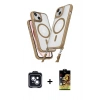 MARSİLYAN™- iPhone 14 Kılıf Atlas Doku Koleksiyonu - Siyah Buffer Cam Ekran Koruyucu + PVD Metal Kamera Lens - SH