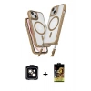 MARSİLYAN™- iPhone 14 Kılıf Atlas Doku Koleksiyonu - Siyah Buffer Cam Ekran Koruyucu + PVD Metal Kamera Lens - TU