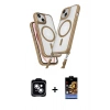 MARSİLYAN™- iPhone 14 Kılıf Atlas Doku Koleksiyonu - Siyah Buffer Hayalet Cam Ekran Koruyucu + PVD Metal Kamera Lens - MI