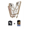 MARSİLYAN™- iPhone 14 Kılıf Atlas Doku Koleksiyonu - Siyah Buffer Hayalet Cam Ekran Koruyucu + PVD Metal Kamera Lens - YL