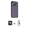 MARSİLYAN™- iPhone 14 Kılıf Atlas Form - Şeffaf Pasifik Cam Ekran Koruyucu + PVD Metal Kamera Lens - PE