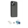 MARSİLYAN™- iPhone 14 Kılıf Atlas Form - Siyah 3D Antistatik Cam Ekran Koruyucu + Diamond Kamera Lens - KI