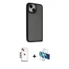 MARSİLYAN™- iPhone 14 Kılıf Atlas Form - Siyah 3D Antistatik Cam Ekran Koruyucu + Shine Kamera Lens - KI