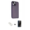 MARSİLYAN™- iPhone 14 Kılıf Atlas Form - Siyah 3D Antistatik Hayalet Cam Ekran Koruyucu + Diamond Kamera Lens - PE