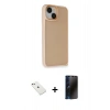 MARSİLYAN™- iPhone 14 Kılıf Atlas Form - Siyah 3D Antistatik Hayalet Cam Ekran Koruyucu + Diamond Kamera Lens - PE