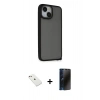 MARSİLYAN™- iPhone 14 Kılıf Atlas Form - Siyah 3D Antistatik Hayalet Cam Ekran Koruyucu + Diamond Kamera Lens - PE