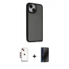 MARSİLYAN™- iPhone 14 Kılıf Atlas Form - Siyah 3D Antistatik Hayalet Cam Ekran Koruyucu + Shine Kamera Lens - KI