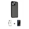 MARSİLYAN™- iPhone 14 Kılıf Atlas Form - Siyah 3D Antistatik Hayalet Cam Ekran Koruyucu + Shine Kamera Lens - GI