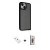 MARSİLYAN™- iPhone 14 Kılıf Atlas Form - Siyah Bilvis 3D Cam Ekran Koruyucu + Diamond Kamera Lens - PE