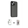 MARSİLYAN™- iPhone 14 Kılıf Atlas Form - Siyah Bilvis 3D Cam Ekran Koruyucu + Shine Kamera Lens - YL