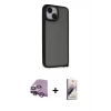 MARSİLYAN™- iPhone 14 Kılıf Atlas Form - Siyah Bilvis 3D Mat Cam Ekran Koruyucu + Raze Metal Kamera Lens - MR