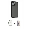 MARSİLYAN™- iPhone 14 Kılıf Atlas Form - Siyah Bilvis 3D Mat Cam Ekran Koruyucu + Shine Kamera Lens - YL