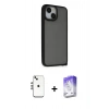 MARSİLYAN™- iPhone 14 Kılıf Atlas Form - Siyah Bilvis 5in1 3D Magic Cam Ekran Koruyucu + Shine Kamera Lens - GS