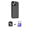 MARSİLYAN™- iPhone 14 Kılıf Atlas Form - Siyah Bilvis 5in1 5D Magic Hayalet Cam Ekran Koruyucu + PVD Metal Kamera Lens - SH
