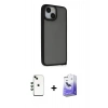 MARSİLYAN™- iPhone 14 Kılıf Atlas Form - Siyah Bilvis 5in1 5D Magic Hayalet Cam Ekran Koruyucu + Shine Kamera Lens - YL