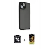 MARSİLYAN™- iPhone 14 Kılıf Atlas Form - Siyah Buffer Cam Ekran Koruyucu + PVD Metal Kamera Lens - GS